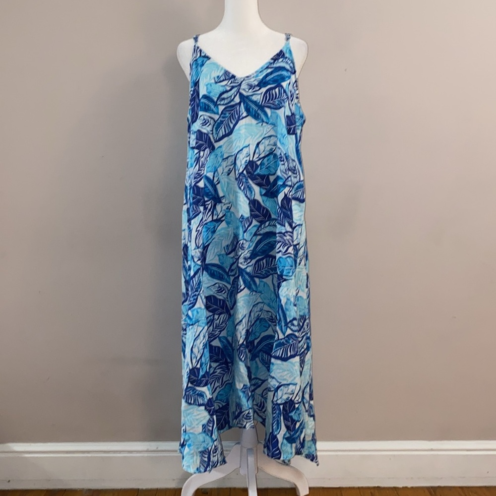 Sigrid Olsen Linen Leaf Print Beach Dress